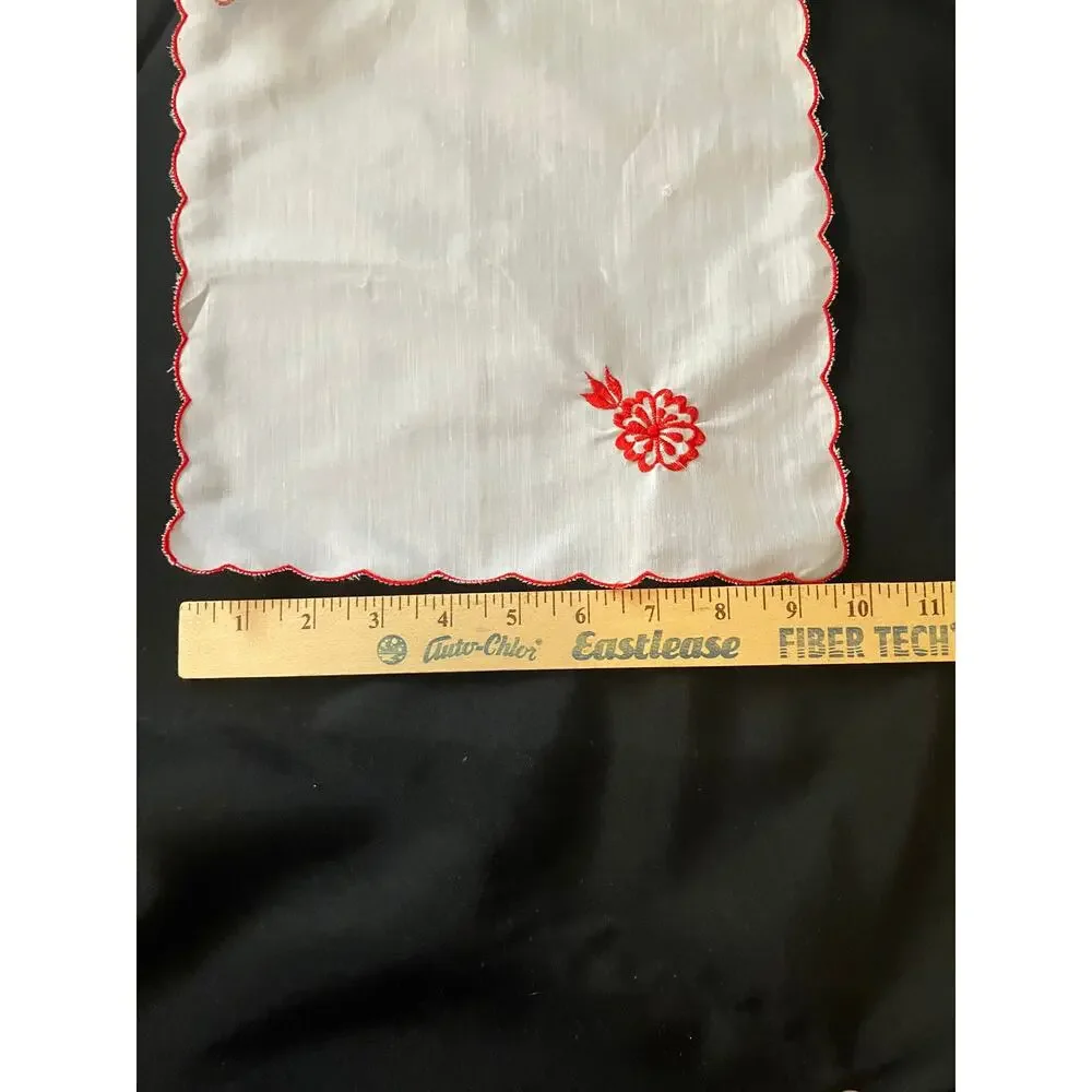 Vintage Embroidered Cotton Napkins Set of 8 Red Floral Scalloped Cocktail Napkin